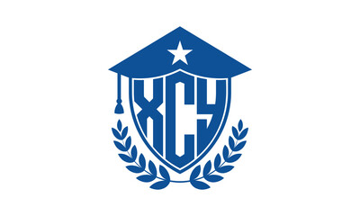 XCY three letter iconic academic logo design vector template. monogram, abstract, school, college, university, graduation cap symbol logo, shield, model, institute, educational, coaching canter, tech