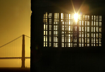 Alcatraz Island Prison, Golden Gate Bridge, Sunset