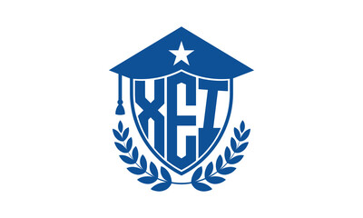 XEI three letter iconic academic logo design vector template. monogram, abstract, school, college, university, graduation cap symbol logo, shield, model, institute, educational, coaching canter, tech