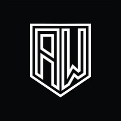 AW Letter Logo monogram shield geometric line inside shield isolated style design