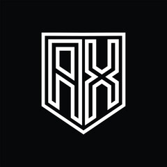 AX Letter Logo monogram shield geometric line inside shield isolated style design