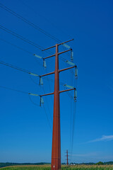 Power lines and electricity distribution.