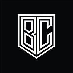 BC Letter Logo monogram shield geometric line inside shield isolated style design