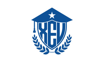 XEU three letter iconic academic logo design vector template. monogram, abstract, school, college, university, graduation cap symbol logo, shield, model, institute, educational, coaching canter, tech