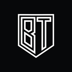 BT Letter Logo monogram shield geometric line inside shield isolated style design