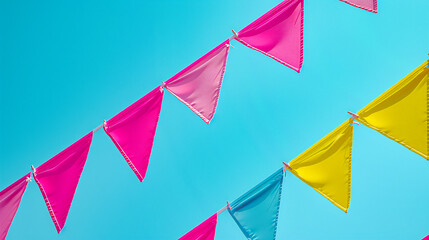 Festive Party Decor: Colorful Flags and Bunting for Celebrations. Joyous Background for Events