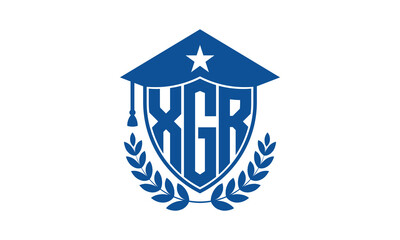 XGR three letter iconic academic logo design vector template. monogram, abstract, school, college, university, graduation cap symbol logo, shield, model, institute, educational, coaching canter, tech