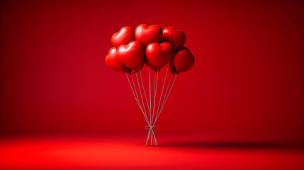Obraz premium Festive Red Helium Balloons Shaped Like Hearts, Celebrating Love and Romance Against a Blue Background