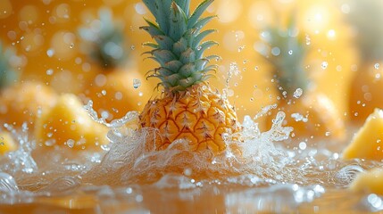 pineapple fruit in splashes of water