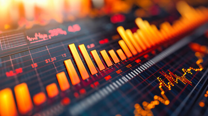 Financial market analysis with growth charts, forex rates, and global business investment concept