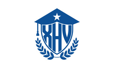 XHV three letter iconic academic logo design vector template. monogram, abstract, school, college, university, graduation cap symbol logo, shield, model, institute, educational, coaching canter, tech