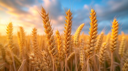Fototapeta premium Yellow wheat field and blue sky