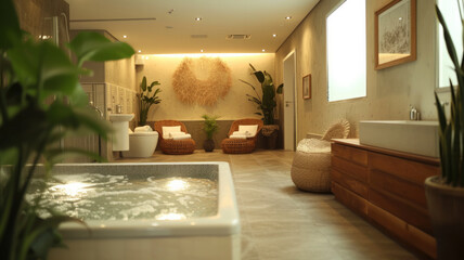 Tranquil spa environment, inviting clients to escape and indulge in pampering beauty treatments - obrazy, fototapety, plakaty