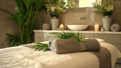 Tranquil spa environment, inviting clients to escape and indulge in pampering beauty treatments