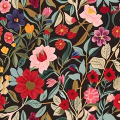 Fotobehang Floral seamless pattern tropical garden wallpaper. Generative AI © Celina