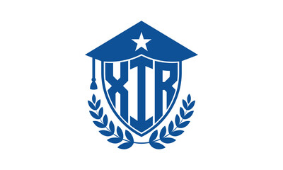XIR three letter iconic academic logo design vector template. monogram, abstract, school, college, university, graduation cap symbol logo, shield, model, institute, educational, coaching canter, tech