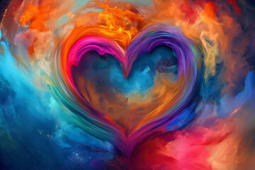 an abstract heart painting with mixed colors