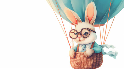 hipster rabbit on hot air balloon