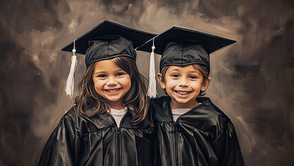 Fototapeta premium Kids in graduation attire created with Generative AI technology