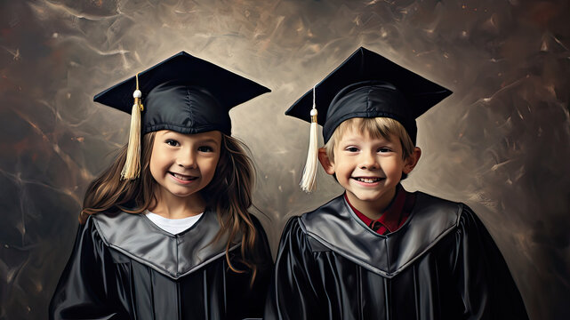Kids in graduation attire created with Generative AI technology - Powered by Adobe
