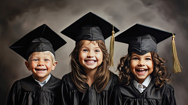 Kids in graduation attire created with Generative AI technology