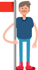 Beard Man Character Holding Flag Pole
