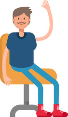 Beard Man Character Sitting on Chair

