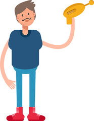 Beard Man Character Holding Space Gun
