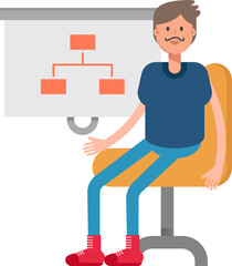 Beard Man Character Presenting Organization Chart
