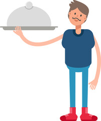 Beard Man Character Holding Food Dish
