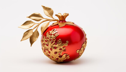 Pomegranate with golden ornaments on a white background