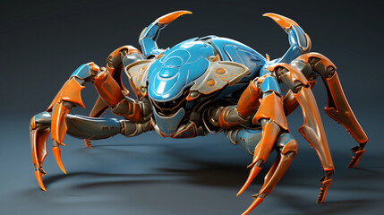 a blue crab with orange legs and claws - obrazy, fototapety, plakaty