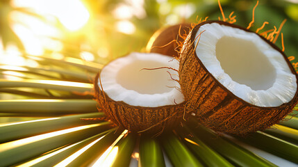 Fresh coconuts on a wooden table, symbolizing tropical freshness and the natural health benefits of exotic fruits
