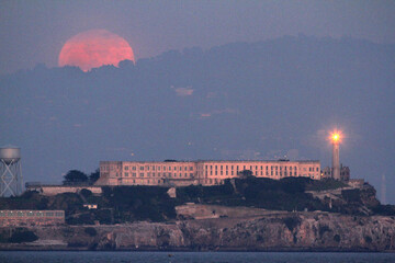 Full moon rising over Alcatraz Island