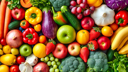 Fresh Fruits and Vegetables on a Wooden Table, A Colorful and Healthy Assortment for a Balanced Diet