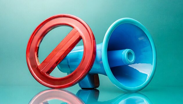 s&iacute;mbolo de proibi&ccedil;&atilde;o pr&oacute;ximo de um megafone, conceito liberdade de express&atilde;o
