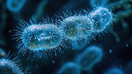 Bacteria colonies under a microscope. Generative AI