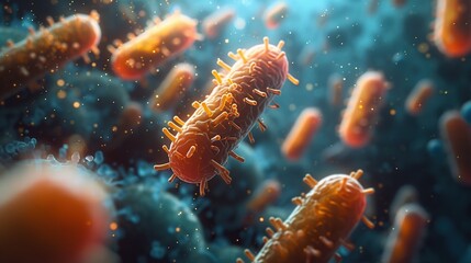 Obraz na płótnie Canvas Bacteria colonies under a microscope. Generative AI