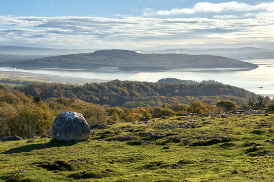 Arnside and the river Kent estuary viewed from Hampsfell.