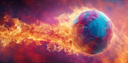 Obraz na płótnie Canvas a soccer ball with fire and rainbow effect