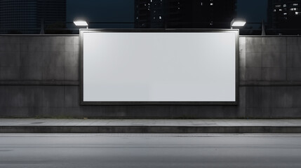 Big white billboard standing on the edge of a road. Empty white modern street mockup