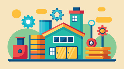 Colorful Vector Illustration of Industrial Factory Scene