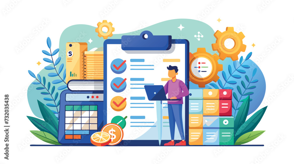 Poster man standing next to a checklist on a clipboard