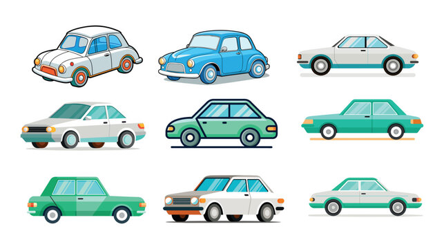 Group of Different Colored Cars on White Background