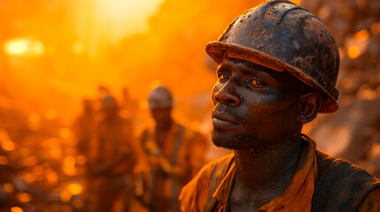 Hombres trabajando en una mina en el corazón de Africa. Ejemplo de explotación y esclavitud. 