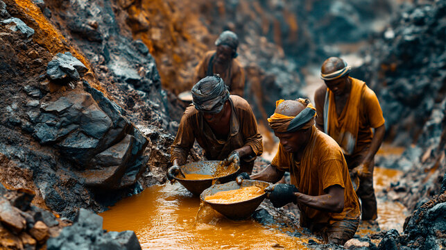 Hombres trabajando en una mina en el coraz&oacute;n de Africa. Ejemplo de explotaci&oacute;n y esclavitud. 