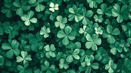 Green clover leaves background. St. Patrick's Day concept - obrazy, fototapety, plakaty