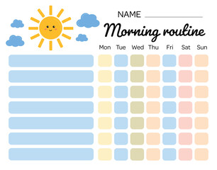 Morning checklist for kids, discipline, motivation. Morning routine chore for kids. My tasks and responsibilities. Daily routine tracker for children. Daily regime. My chore chart.