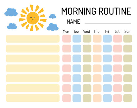 Morning routine chore for kids. My tasks and responsibilities. Daily routine tracker for children. Daily regime. My chore chart. Morning checklist for kids, discipline, motivation.