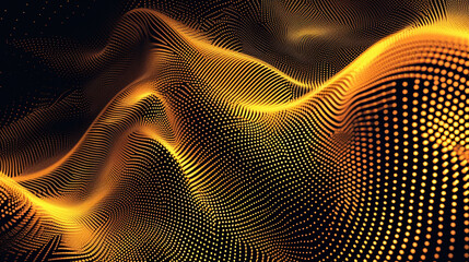 Amber color background made of halftone dots and curved lines 